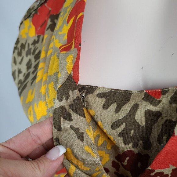 VINTAGE Como Brown & Yellow Cotton Top Size 18 - Picture 4 of 13